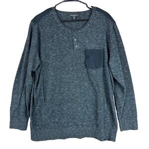 Banana Republic Mens Sweater Gray Knitted Henley Front Pocket Stretch XXL